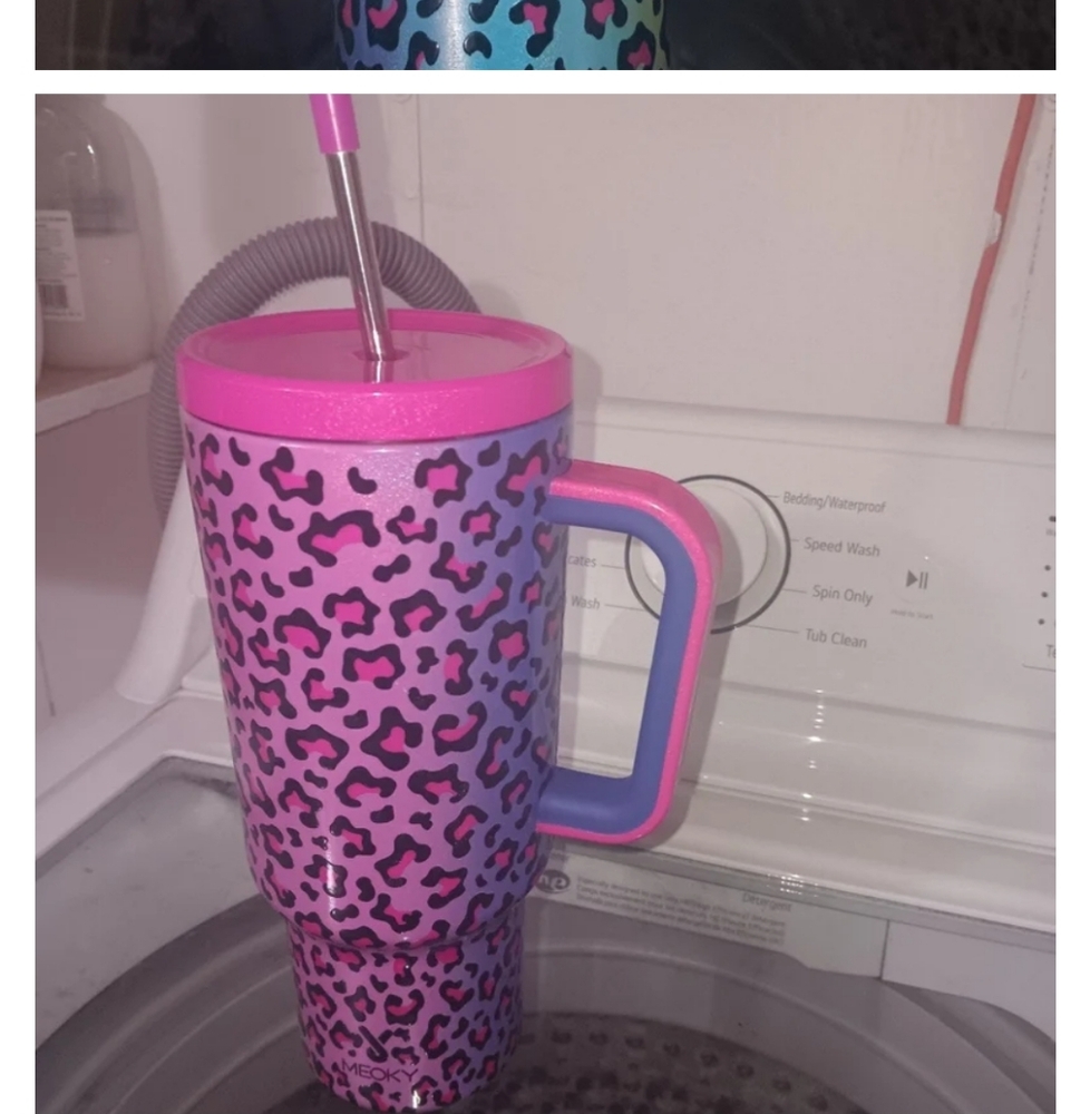 Meoky Pink and Blue Leopard Print Tumbler 40oz